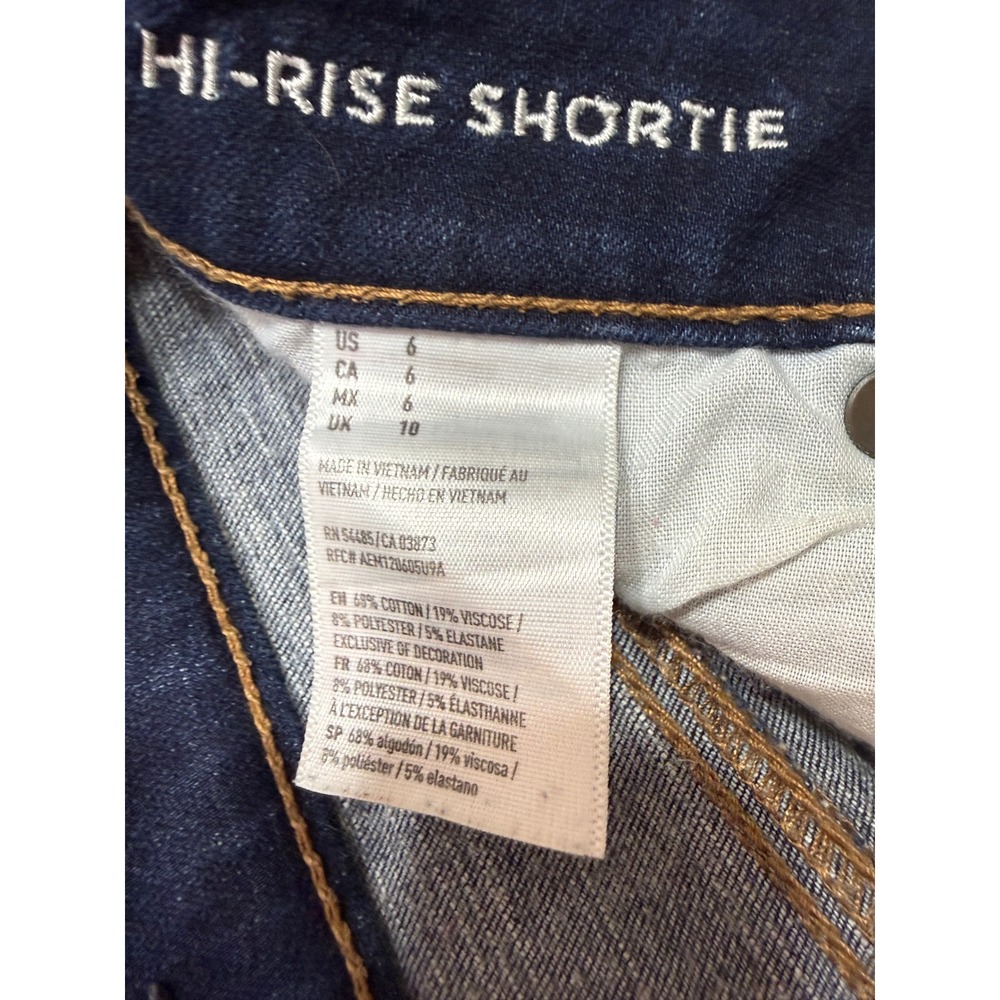 American Eagle Hi-Rise Shortie Dark Wash Raw Hem 360 Super Stretch Denim Sz 6 - Picture 3 of 6